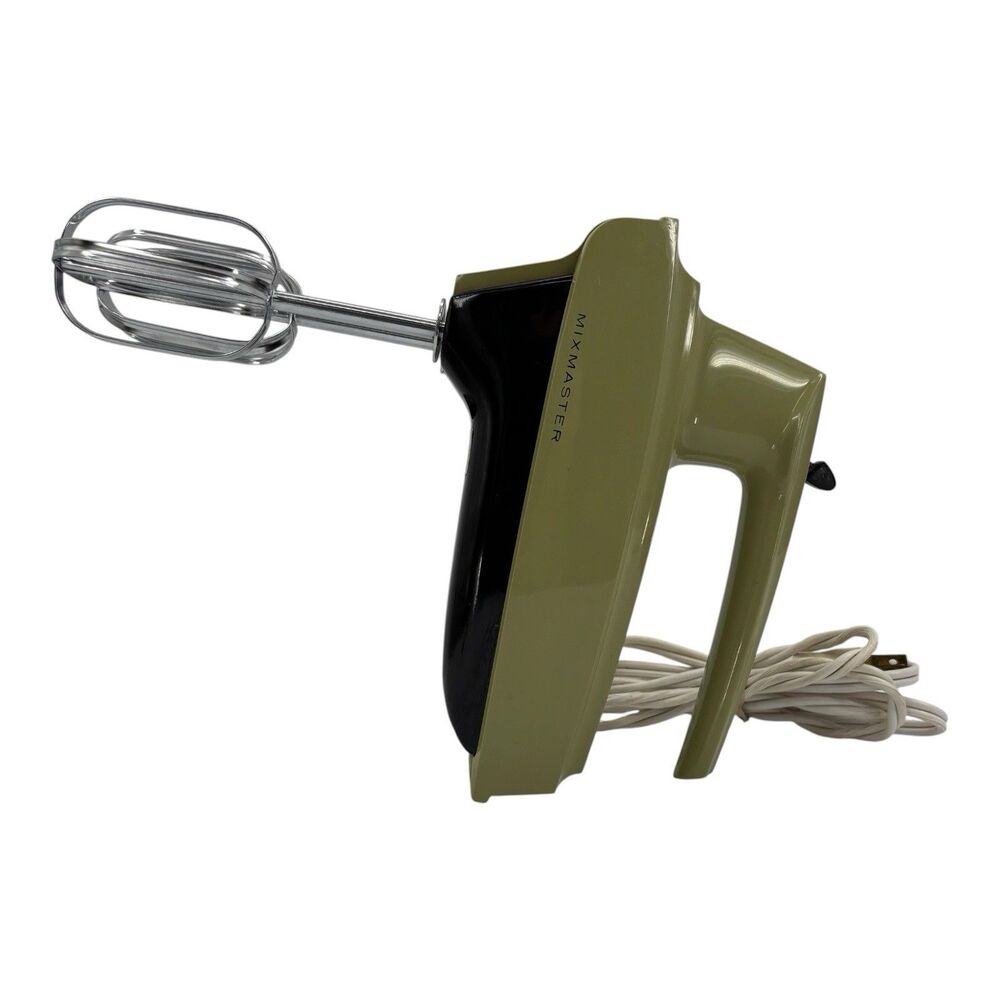 Vintage Sunbeam Mixmaster Hand Mixer With Beaters Avocado Green Tested Working